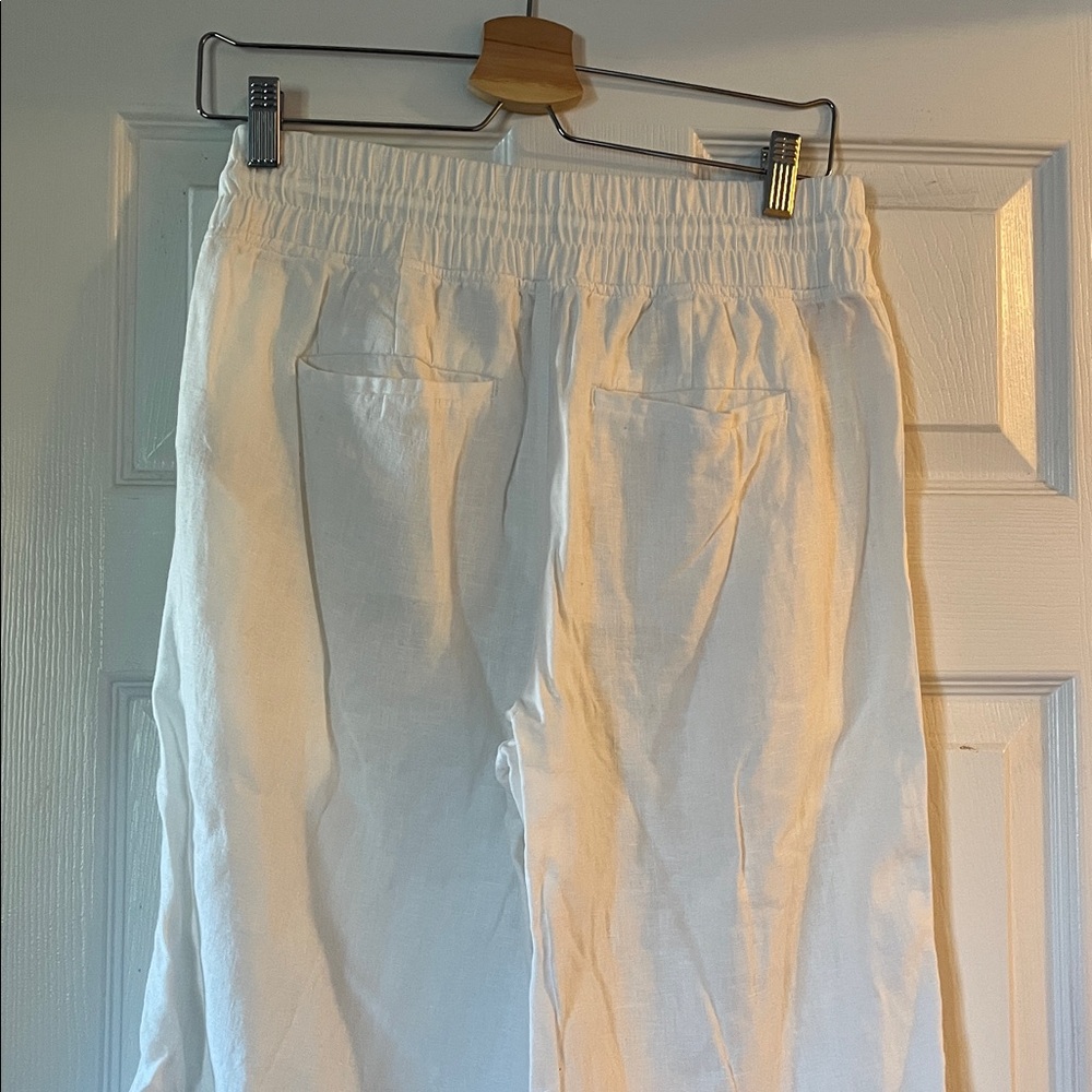 Athleta White Linen Drawstring Pant Sz 8 - Picture 4 of 5